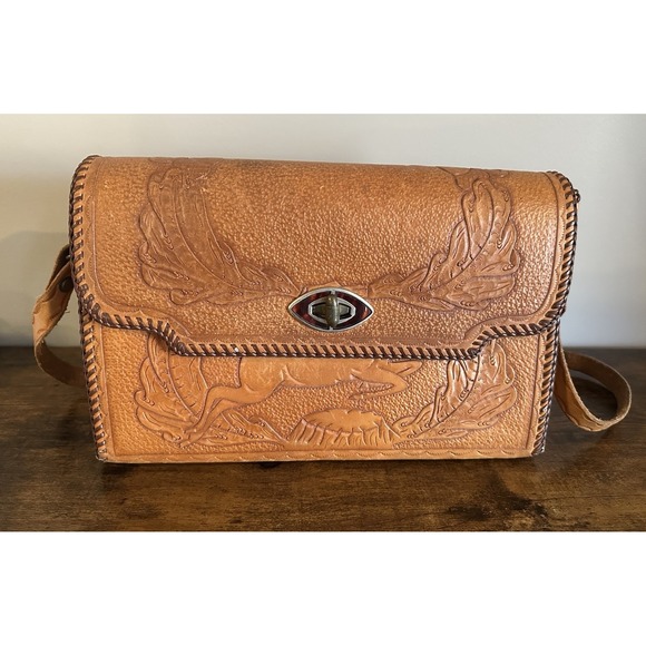 Vintage Tooled Leather Deer Printed Purse - Picture 1 of 13